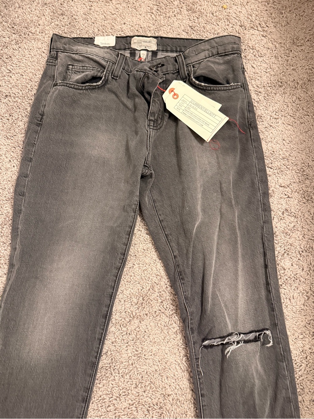 Current/Elliott Washed Gray Boyfriend Jeans with Knee Rip - Picture 2 of 6
